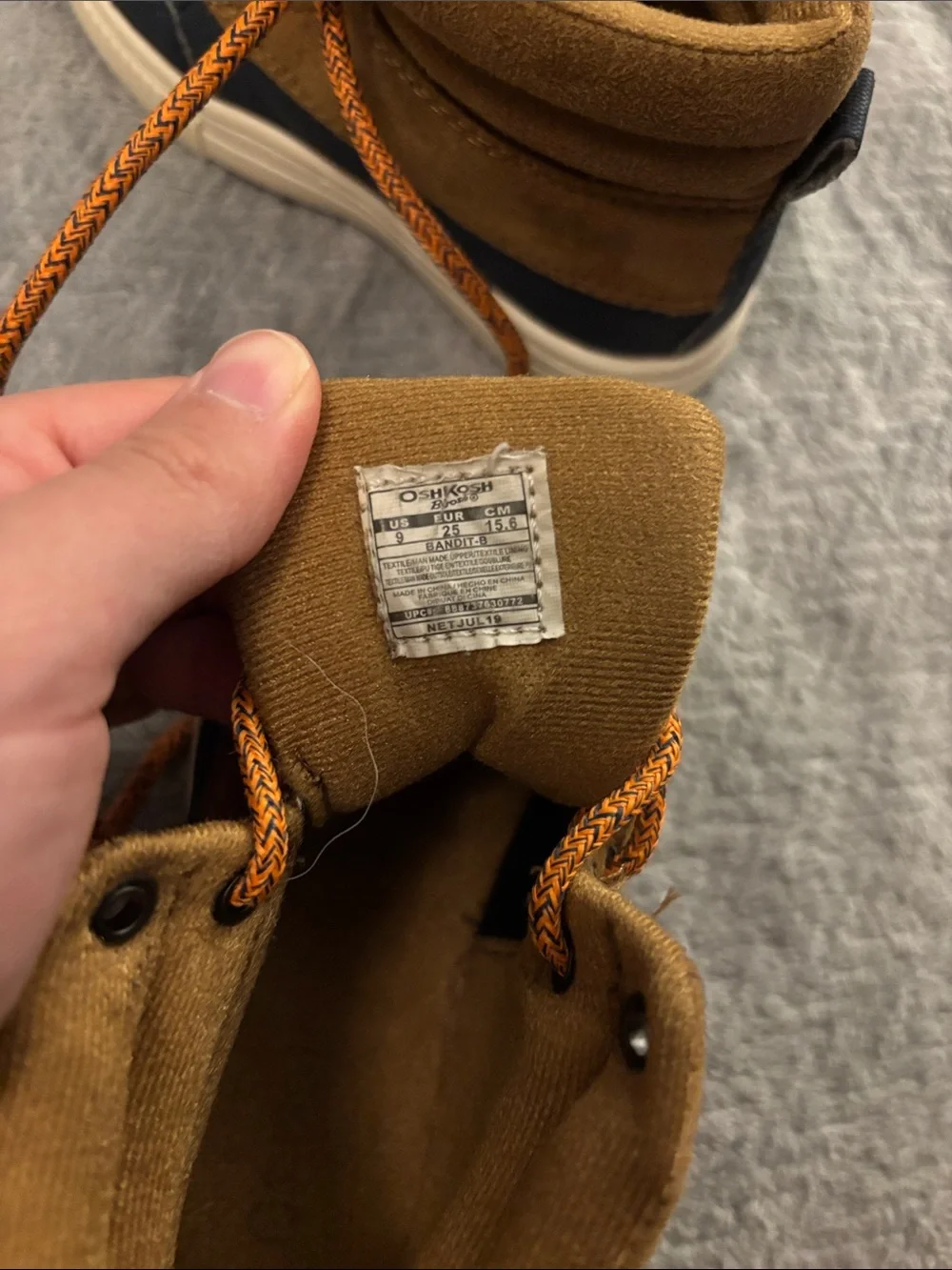 OshKosh B'gosh Brown & Navy Kids Duck Boots with Orange Laces